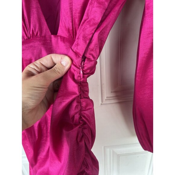 Lovers and Friends Lorenza Mini Dress Fuchsia Pink Long Sleeve V-Neck Size Xs - Picture 4 of 11